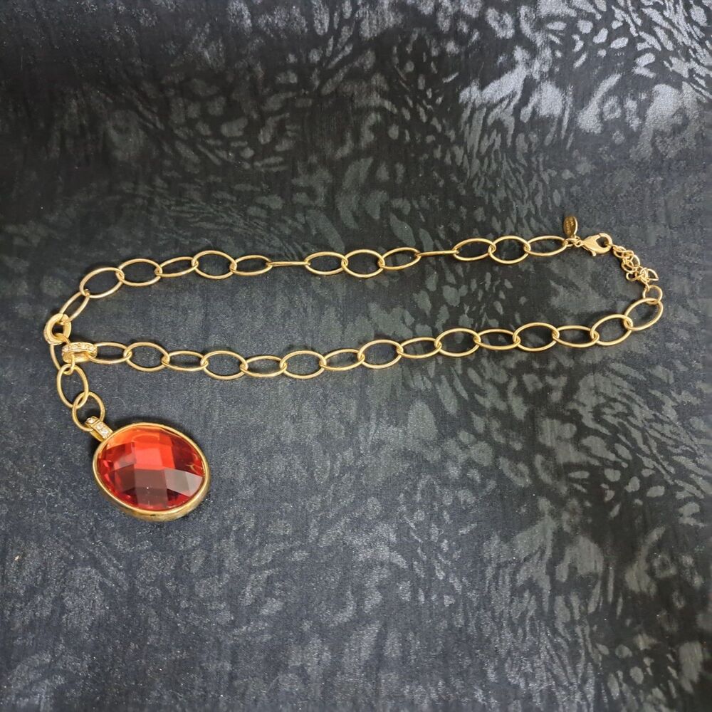 ROBERT VERDi Red Lucite Gemstone 18" Chunky Statement Necklace